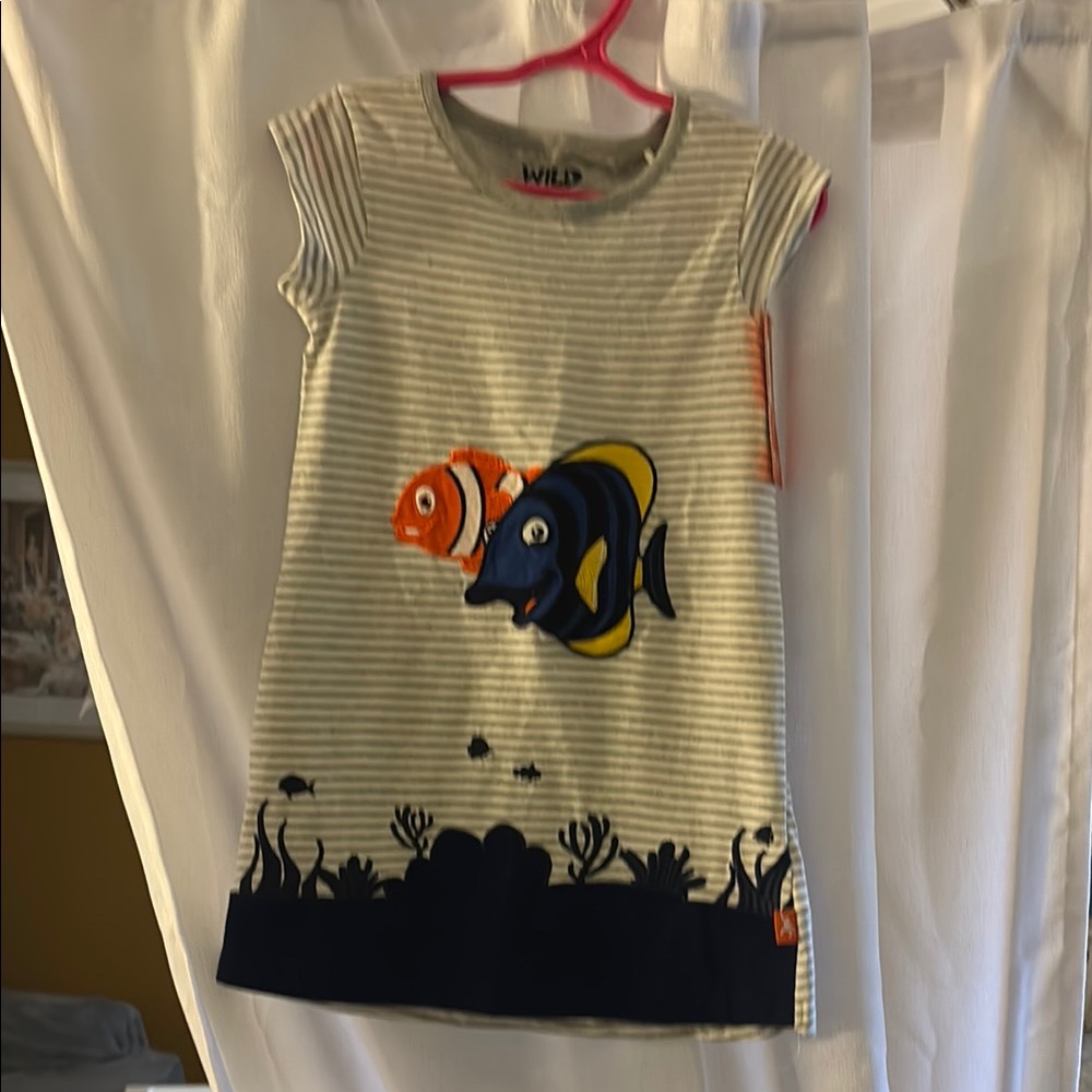 Gray Casual Dress with Tropical Fish Appliqué and Underwater Scene
